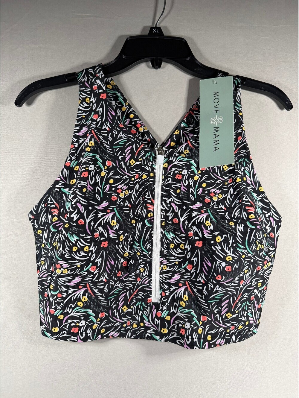 Move Mama Floral Print Maternity Bra Top with Front Zipper Size Large NWT